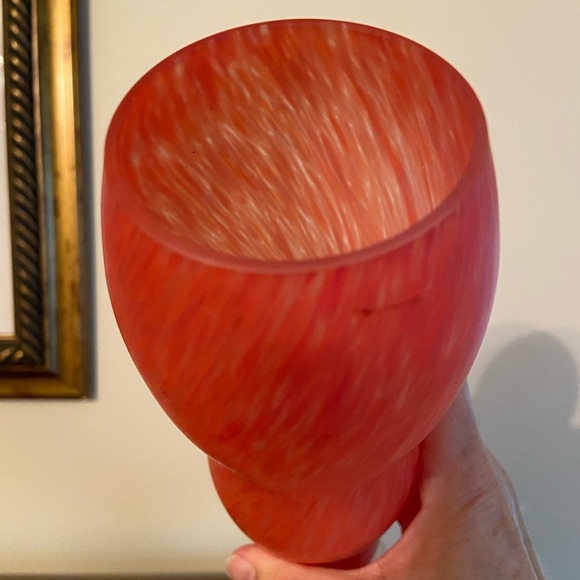 CARLO MORETTI Orange Red Tall 15” Thin Art GLASS Satin “SATINATO” VASE Murano - Picture 5 of 8